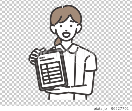 DX推進でタブレットの問診票を持つ、福祉、医療従事者の人物のベクターイラスト素材/医者/看護師 DX推進でタブレットの問診票を持つ、福祉、医療従事者の人物のベクターイラスト素材/医者/看護師 96327701