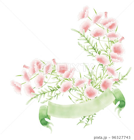 文字入れ用バナーのついた花束のイラスト 文字入れ用バナーのついた花束のイラスト 96327743