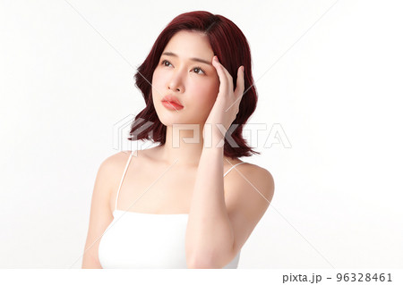 Beautiful young asian woman with clean fresh skin on white background, Face care, Facial treatment, Cosmetology, beauty and spa, Asian women portrait. Beautiful young asian woman with clean fresh skin on white background, Face care, Facial treatment, Cosmetology, beauty and spa, Asian women portrait. 96328461