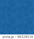 Seamless vector linear pattern of blue smooth lines of spirals and swirls. Marine seamless texture of thin graceful lines and arcs. 96328516