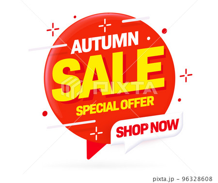 Discount label with autumn sale special offer vector illustration. Discount sticker for shop store seasonal sale promotion. Online shopping event with price clearance. Speech bubble badge design Discount label with autumn sale special offer vector illustration. Discount sticker for shop store seasonal sale promotion. Online shopping event with price clearance. Speech bubble badge design 96328608