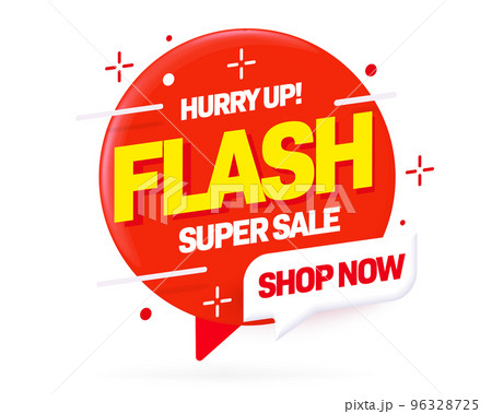Flash sale label. Super sale sticker. Flash super sale promotion design element template to end of season or on weekend vector illustration. Wholesale on holiday, weekend or seasonal clearance event 96328725