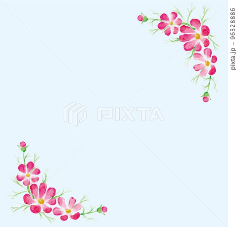 水彩で描いたコスモスの花のイラスト背景素材 96328886