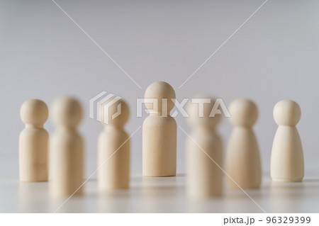 Wooden figures on white background. teamwork, leadership and business team creative thinking and human resources, Recruitment employee concept 96329399