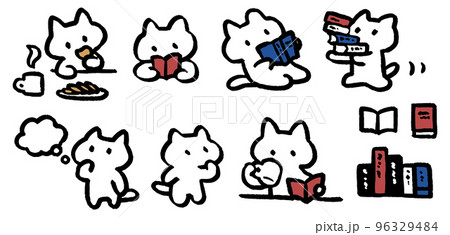 本を読んでくつろぐ猫 読書 勉強 シンプルでかわいい装飾イラストセット 本を読んでくつろぐ猫 読書 勉強 シンプルでかわいい装飾イラストセット 96329484