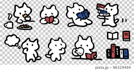 本を読んでくつろぐ猫 読書 勉強 シンプルでかわいい装飾イラストセット 本を読んでくつろぐ猫 読書 勉強 シンプルでかわいい装飾イラストセット 96329484
