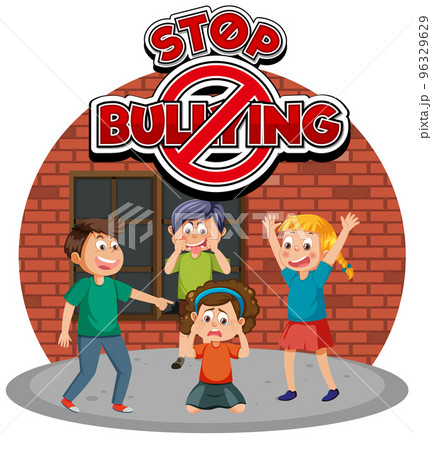 Stop bullying text with school kids Stop bullying text with school kids 96329629