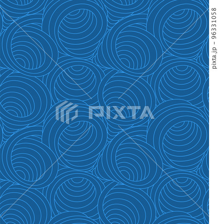 Seamless blue vector pattern of swirls and abstract shapes drawn with thin lines. Vector seamless texture in blue color waves or flow. 96331058