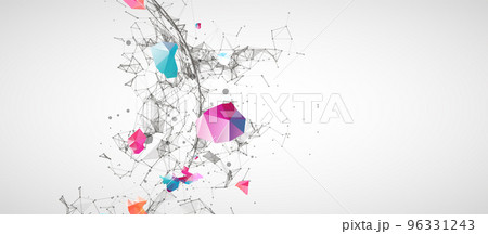 Abstract geometric 3d sphere/half-sphere made of points and lines. Futuristic art technology style. 96331243