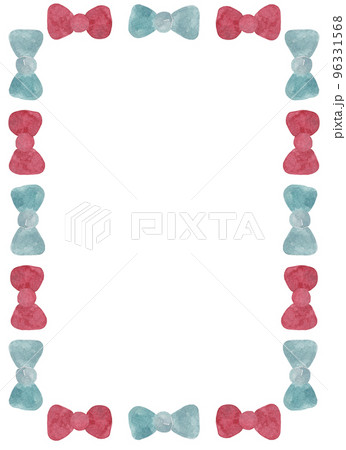 Rectangular frame of ordered blue and red bows. Watercolor isolated illustration Rectangular frame of ordered blue and red bows. Watercolor isolated illustration 96331568