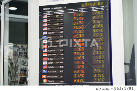 為替レート表・空港の銀行掲示板 96331791