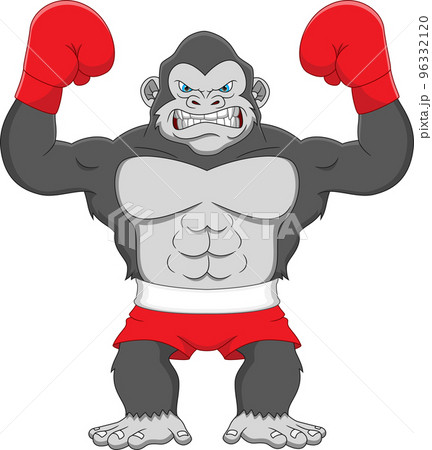 cute gorilla boxing cartoon on white background 96332120