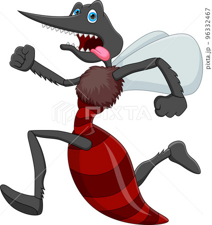 cartoon mosquito running scared on white background 96332467