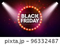 Black Friday Sale Illustration with Glowing Light Bulb Billboard on Dark Background. Vector New Year and Christmas Design Template for Greeting Card, Flyer, Banner, Celebration Poster or Party 96332487