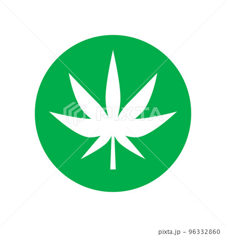 丸い大麻の葉っぱアイコン。ドラッグ。ベクター。 96332860
