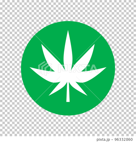 丸い大麻の葉っぱアイコン。ドラッグ。ベクター。 96332860