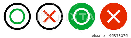 様々な丸とバツマークのアイコンセット。正解と不正解。ベクター。 96333076