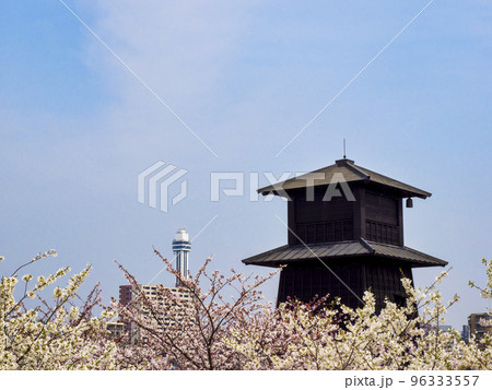 新川千本桜と新川西水門広場の火の見櫓(東京都江戸川区) 新川千本桜と新川西水門広場の火の見櫓(東京都江戸川区) 96333557