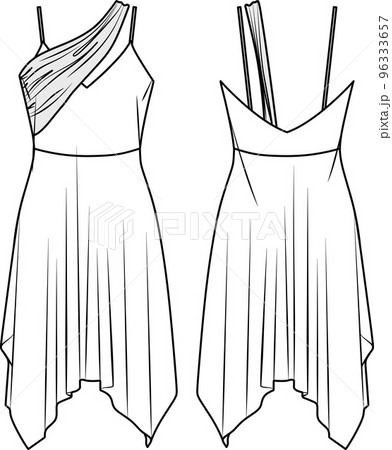 Vector mini dress fashion CAD, woman asymmetric - Stock