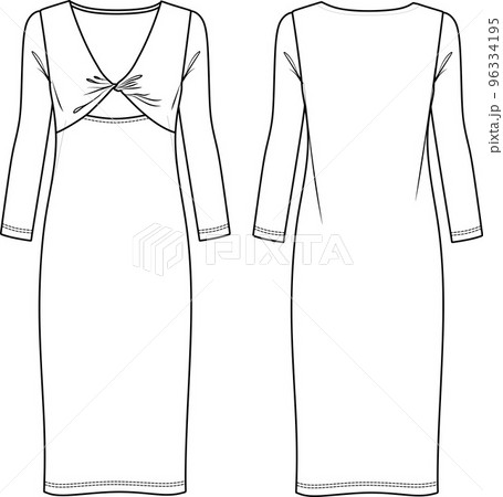 Set of vector drawings of a fashionable dress with sleeves in white pink  black colors Technical sketch of a knitted long dress Outline template of  womens bodycon dress Stock Vector  Adobe