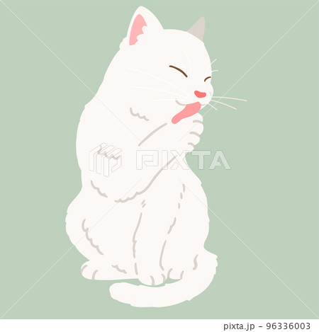 毛繕いをする白猫のイラスト　主線なし 96336003