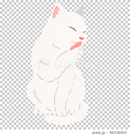 毛繕いをする白猫のイラスト　主線なし 96336003