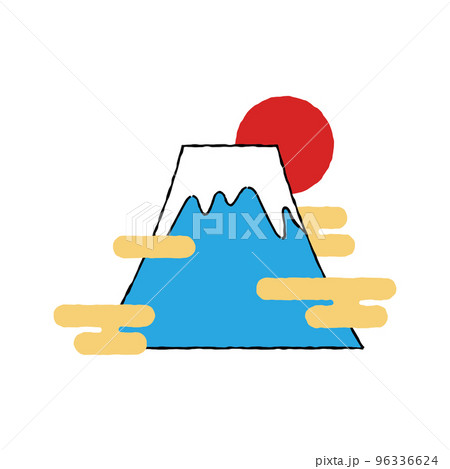 シンプルな富士山と太陽のイラスト シンプルな富士山と太陽のイラスト 96336624