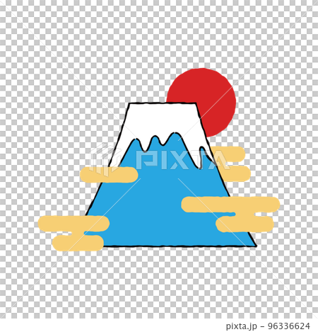 シンプルな富士山と太陽のイラスト シンプルな富士山と太陽のイラスト 96336624