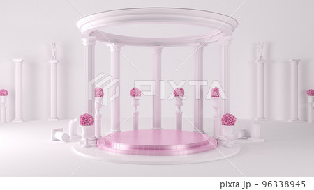 Blank exhibition display stage podium mockup in Roman gazebo style backdrop in luxury wedding theme, 3d rendering 96338945