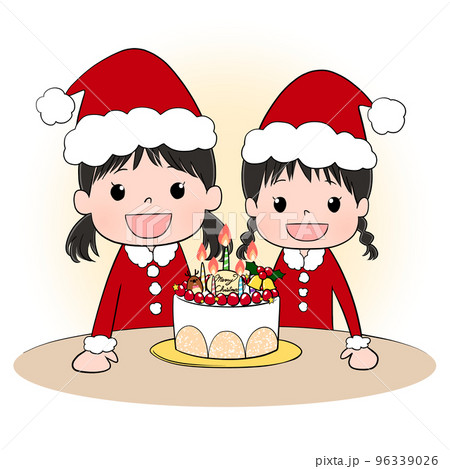 Illustration of sisters and a Christmas cake... - Stock Illustration  [96339026] - PIXTA