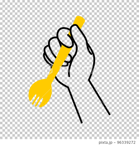 先割れスプーンを持っている手のイラスト素材 96339272
