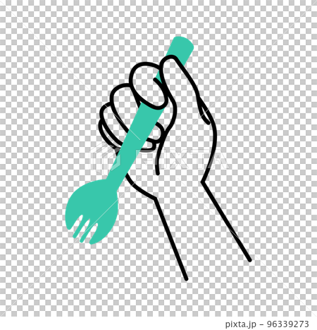 先割れスプーンを持っている手のイラスト素材 96339273