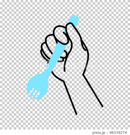 先割れスプーンを持っている手のイラスト素材 96339274