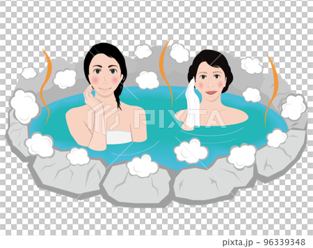 A woman entering a hot spring A woman entering a hot spring 96339348