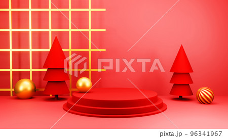 Christmas background with Christmas tree and stage podium for product display. 3d rendering Christmas background with Christmas tree and stage podium for product display. 3d rendering 96341967