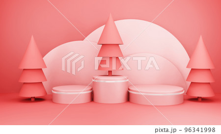 Christmas background with Christmas tree and stage podium for product display. 3d rendering 96341998