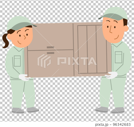 Male and female workers carrying chests of drawers Male and female workers carrying chests of drawers 96342683