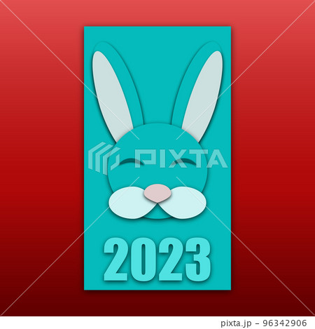 muzzle of a blue rabbit or hare. new year 2023. Eastern. vector 96342906