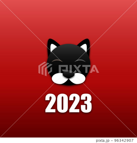 muzzle of a black cat. new year 2023. Eastern. vector 96342907