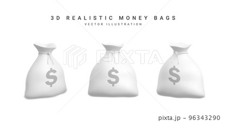 Set of money bags in 3d realistic style. Business and finance. Sack with dollar sign. Vector illustration 96343290