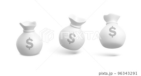 Set of money bags in 3d realistic style. Business and finance. Sack with dollar sign. Vector illustration Set of money bags in 3d realistic style. Business and finance. Sack with dollar sign. Vector illustration 96343291