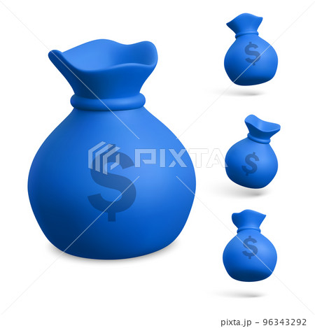 Set of money bags in 3d realistic style. Business and finance. Sack with dollar sign. Vector illustration Set of money bags in 3d realistic style. Business and finance. Sack with dollar sign. Vector illustration 96343292