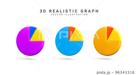 3D realistic Infographic is divided into parts. Chart pie infographic share.  Set of business graph  icon in cartoon style. Vector illustration 96343316