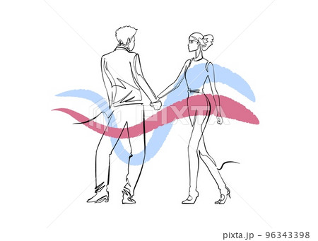 Man and woman dancing, continuous line vector drawing 96343398