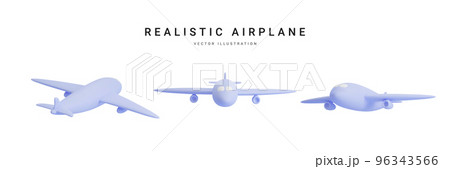 Set of 3d realistic airplane isolated on white background. Vector illustration 96343566