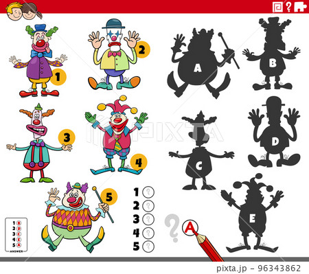 shadows game with cartoon clowns or comedian characters shadows game with cartoon clowns or comedian characters 96343862