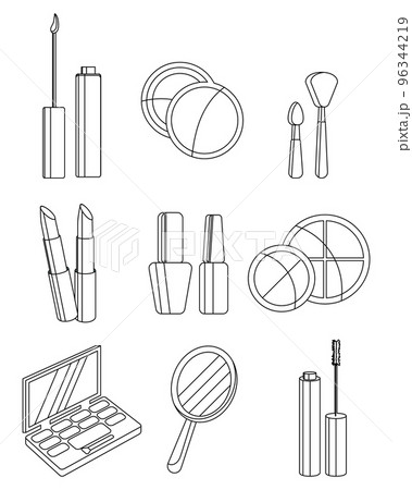 Set of hand-drawn contour cosmetic items, make-up. Icons, sketch, vector Set of hand-drawn contour cosmetic items, make-up. Icons, sketch, vector 96344219