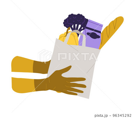 Hands with Bag Full of Food as Charity and Donation Vector Illustration 96345292