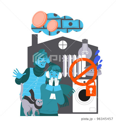 Energy Crisis and Disaster with Electricity Supply Blackout and People Trying to Warm Vector Illustration 96345457
