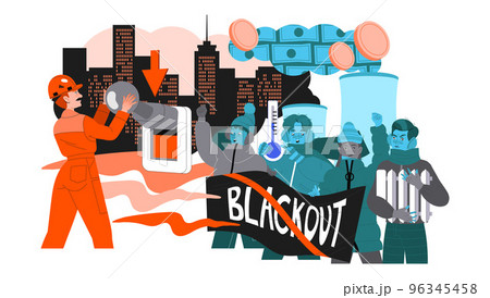Energy Crisis and Disaster with Electricity Supply Blackout and People at Protest Vector Illustration Energy Crisis and Disaster with Electricity Supply Blackout and People at Protest Vector Illustration 96345458